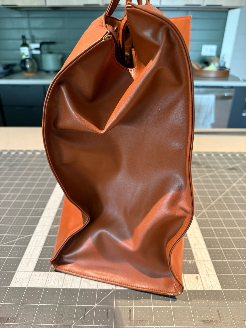 Telfar Large Embossed Logo Leather Tote in Chestnut Brown - Picture 2 of 7